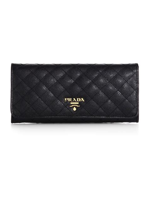 Prada Nappa Gaufre Black Quilted Continental Wallet Leather 